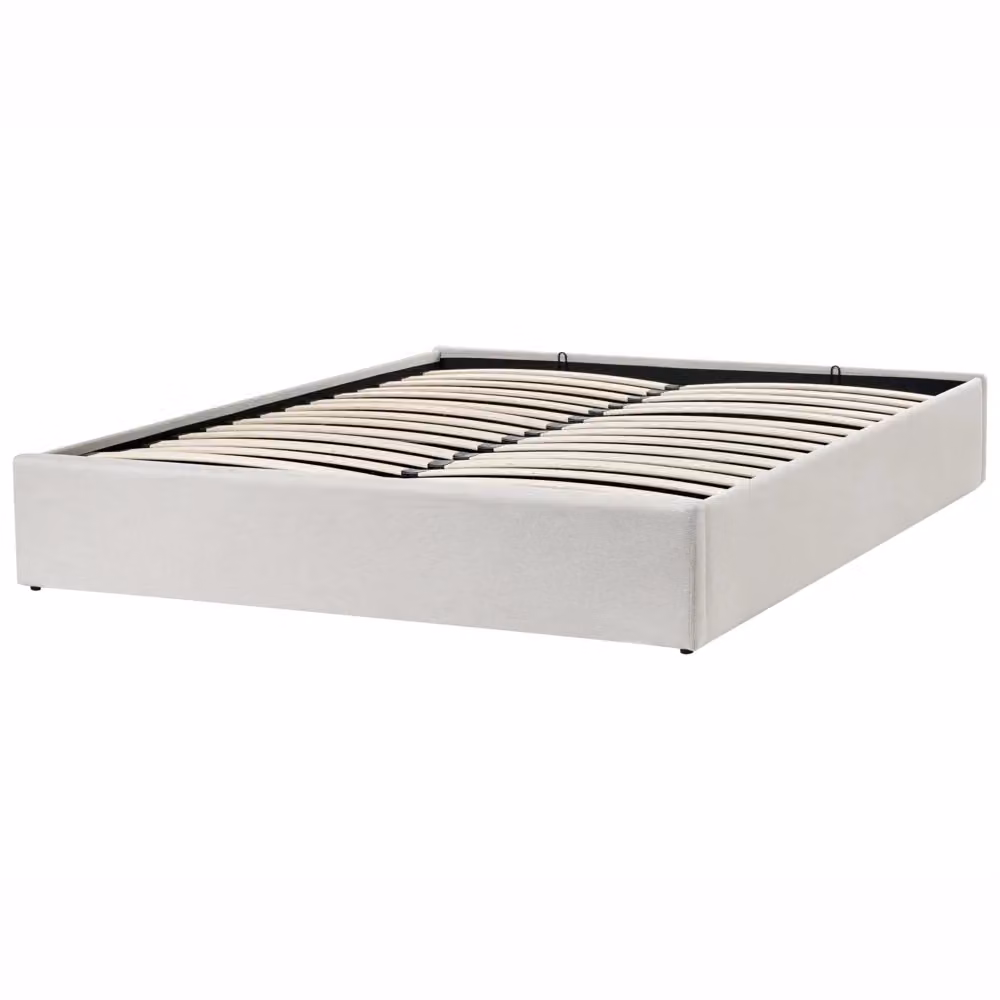 Letto matrimoniale con contenitore BELIANI in tessuto beige e bianco stile moderno L/P: 160 x 200 cm, H: 167 cm – 2