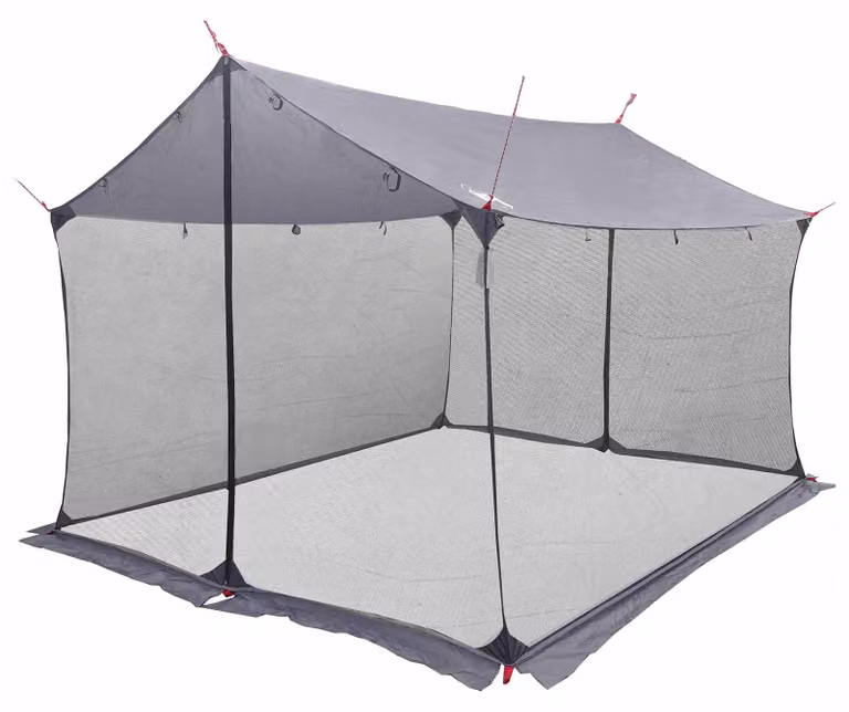 Tenda da campeggio con pareti in rete, color grigio e arancione