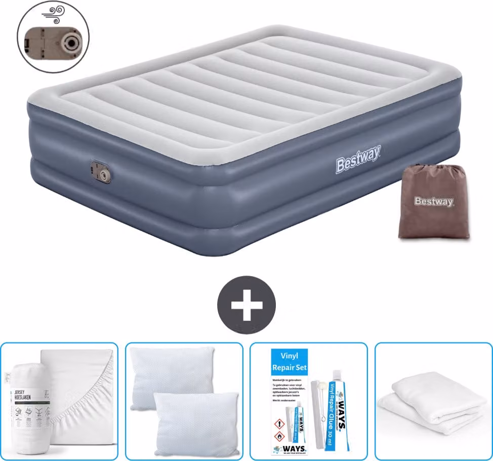 Materasso gonfiabile Bestway - 2 persone - 152 x 203 x 51 cm - Grigio - Accessori inclusi