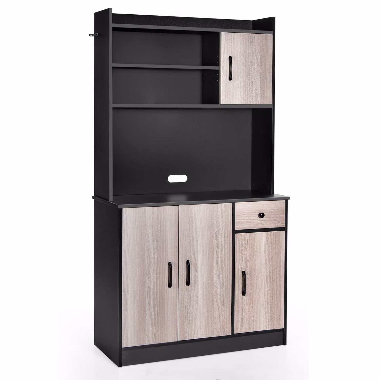 COSTWAY Mobile da cucina alto 180 cm con stazione di ricarica integrata, credenza buffet con piano, piano di lavoro, cassetto, 4 ripiani regolabili