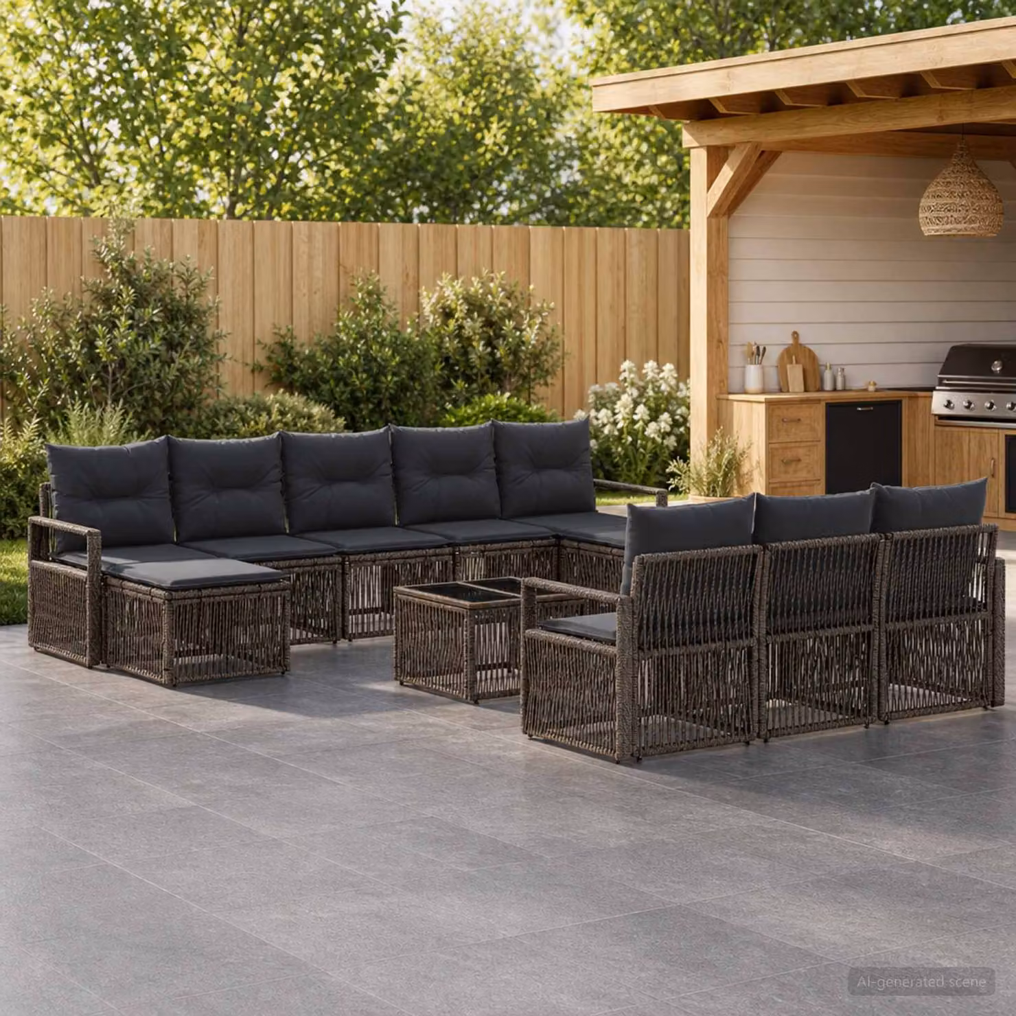 Set Divano da Giardino vidaXL 11 pz Grigio in Polyrattan con Cuscini e Tavolino