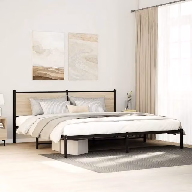 Letto con struttura in metallo e legno color Rovere Sonoma vidaXL L: 198 cm, P: 193 cm, H: 91,5 cm