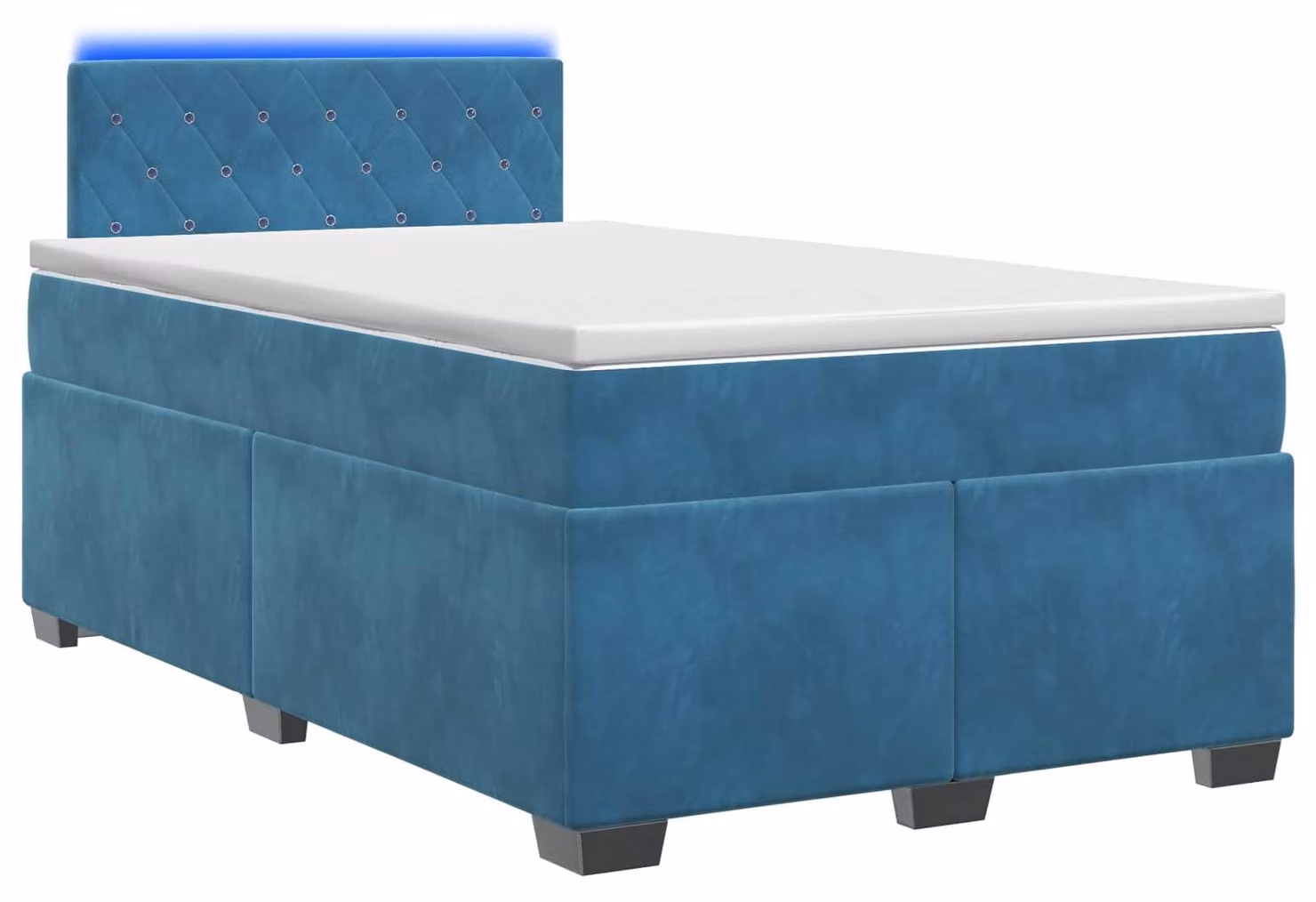 Letto con struttura a molle, materasso e luci LED blu, dimensioni 120 x 200 cm, rivestito in velluto