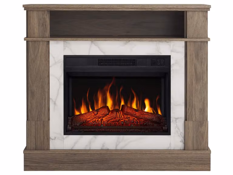 Caminetto elettrico ArtiFlame For Living AF23S rovere grigio – Caminetto elettrico da incasso da 1800 W, effetto fiamma realistico a LED, funzione di riscaldamento, telecomando, timer
