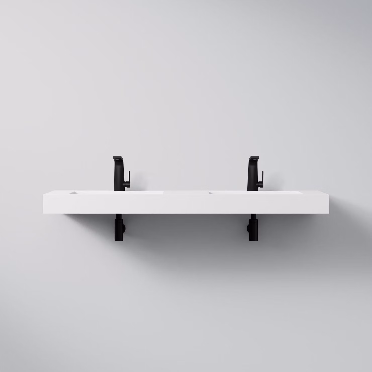 Steinberg Série 444 double lavabo mural, 2 trous pour robinet, sans trop-plein, SOLIDSurface, 1500x460x100mm, blanc mat, 4447200W, 4447200W