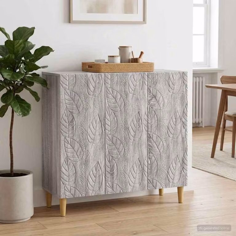 Credenza vidaXL in legno ingegnerizzato color grigio, stile classico per soggiorno, L 89 x P 34,5 x H 80 cm