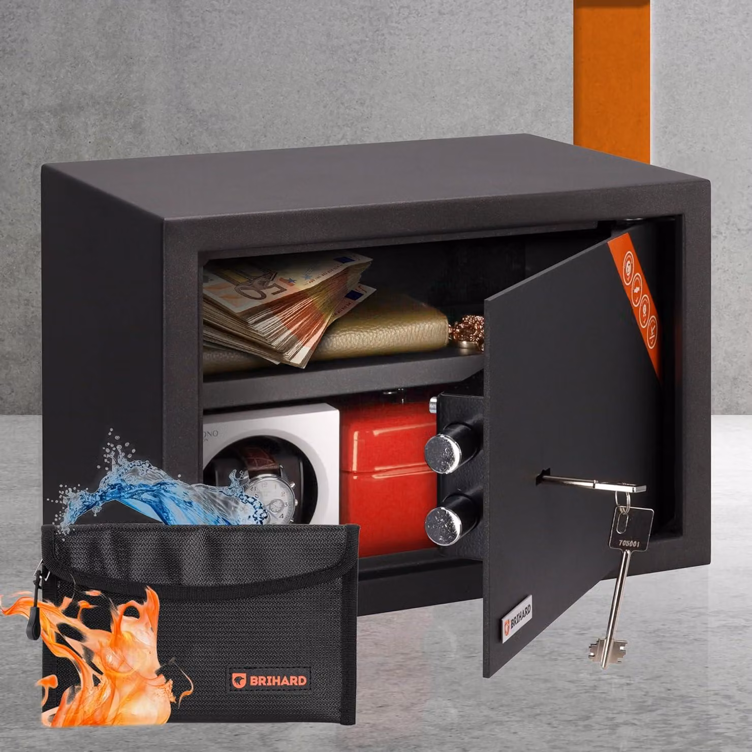 Cassaforte per la famiglia con serratura a doppia chiave - Cassaforte di sicurezza 25x35x25 cm con ripiano estraibile - Cassaforte ad alta resistenza, adatta per documenti A4 e laptop
