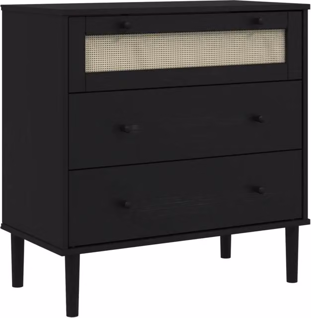 Cassettiera SENJA Aspetto Rattan Nera 80x40x80 cm in Legno Pino CFW6845230