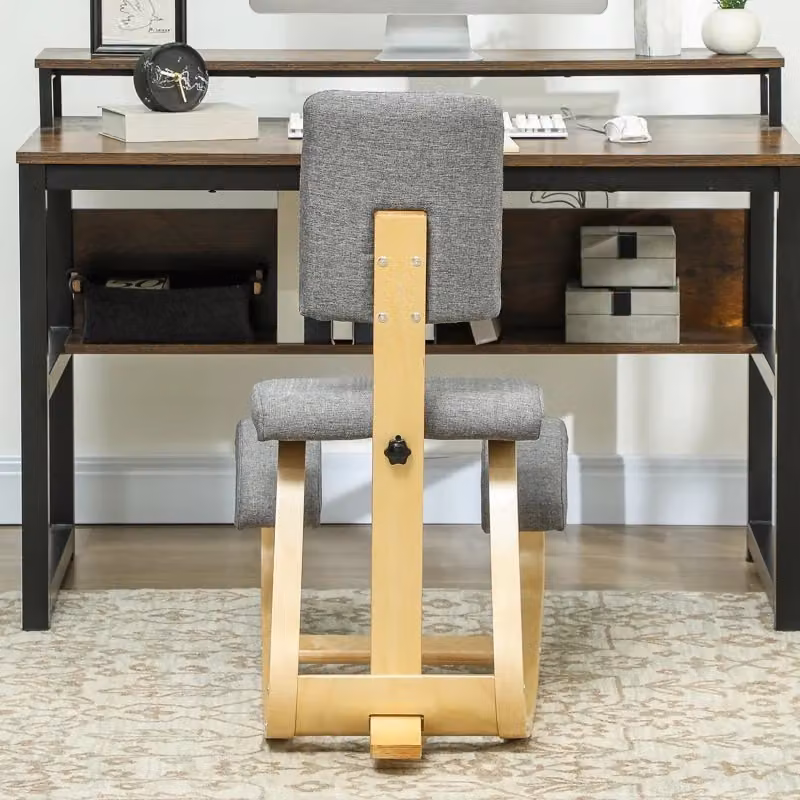 Sedia ergonomica inginocchiata con schienale WISHDOR in legno di betulla e tessuto, grigio, portata 120 kg – 2