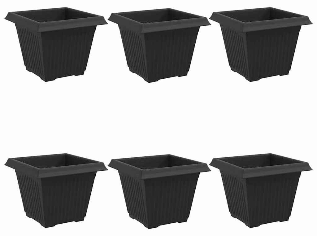 Vaso quadrato per fiori 6 pcs Nero 38 x 38 x 30 cm Plastica