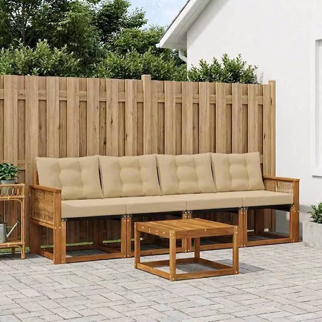 Set di divani da esterno 5 pz Naturale e Beige 3381765