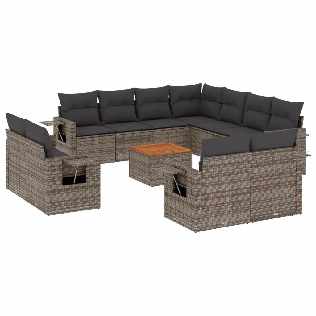 Set di divani da giardino VIDAXL in polyrattan grigio con cuscini, design moderno a forma di U per 12 persone – 2