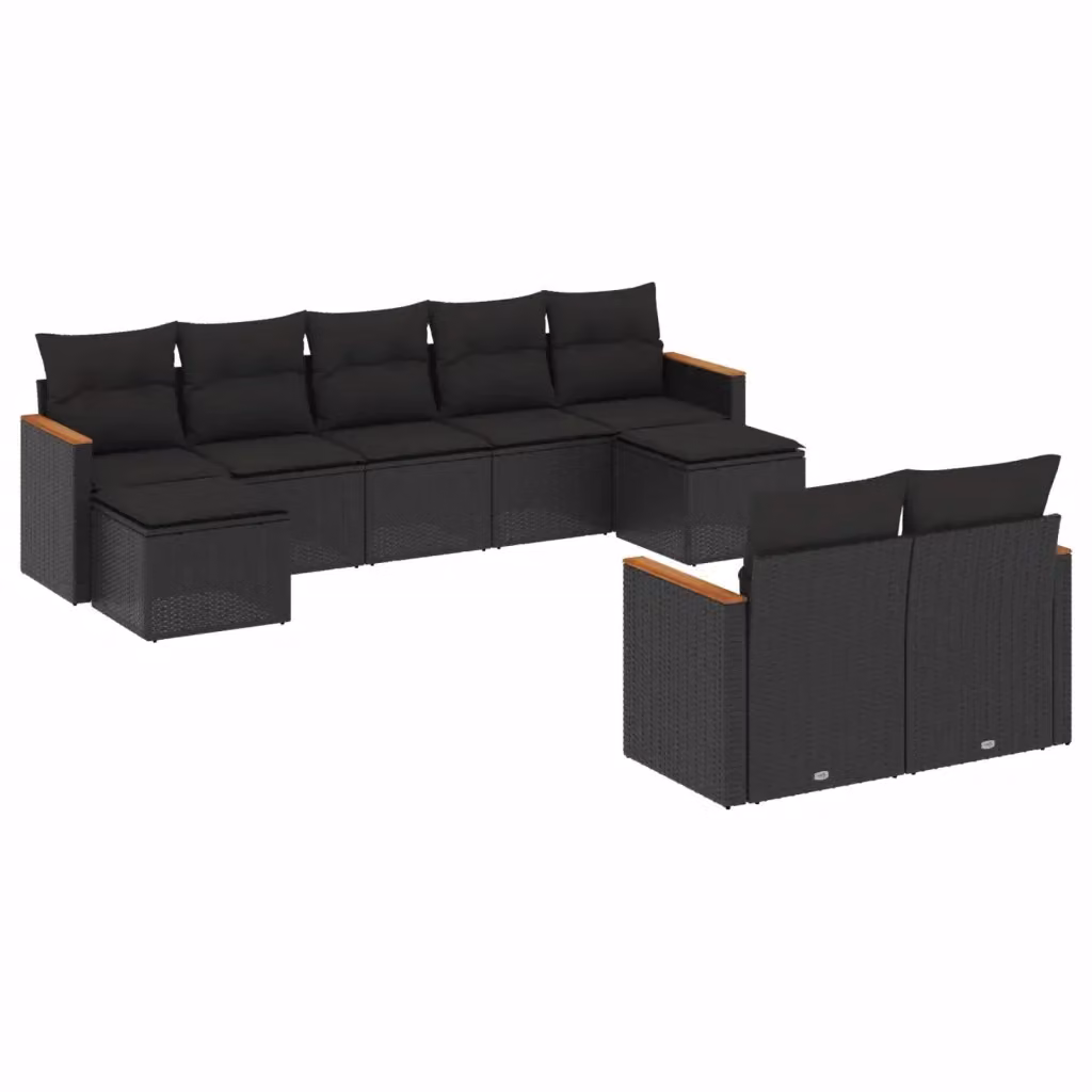 vidaXL Set Divani da Giardino 9 pz in Polyrattan Nero con Cuscini e Struttura in Acciaio – 2