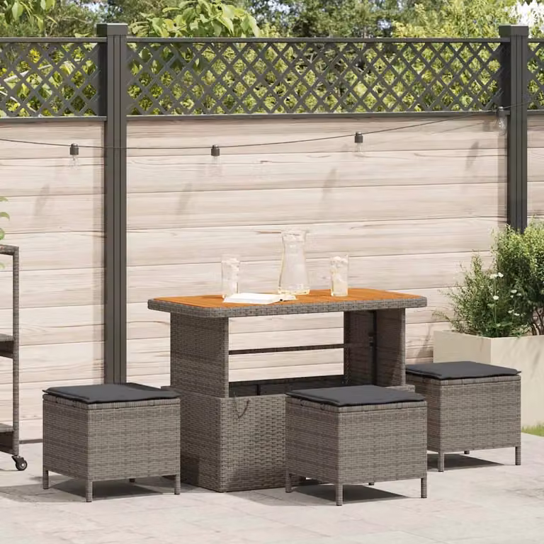 Set da pranzo per giardino e terrazza vidaXL in polyrattan e legno di acacia grigio, 4 pezzi