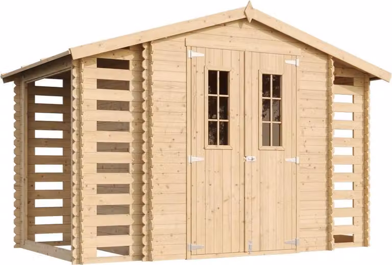 TIMBELA M391C+M391G Casetta da Giardino in Legno CON PAVIMENTO TRATTATO - 3,53 + 0,97+0,97 m2