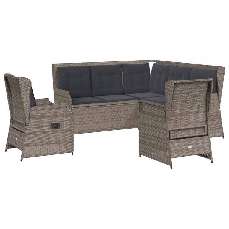 set di 5 pezzi da giardino con cuscini in poly rattan grigio