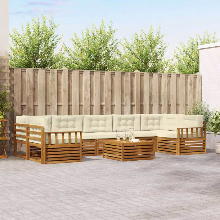 vidaXL Set di divani da esterno 8 pz in legno di acacia con cuscini Bianco e Beige