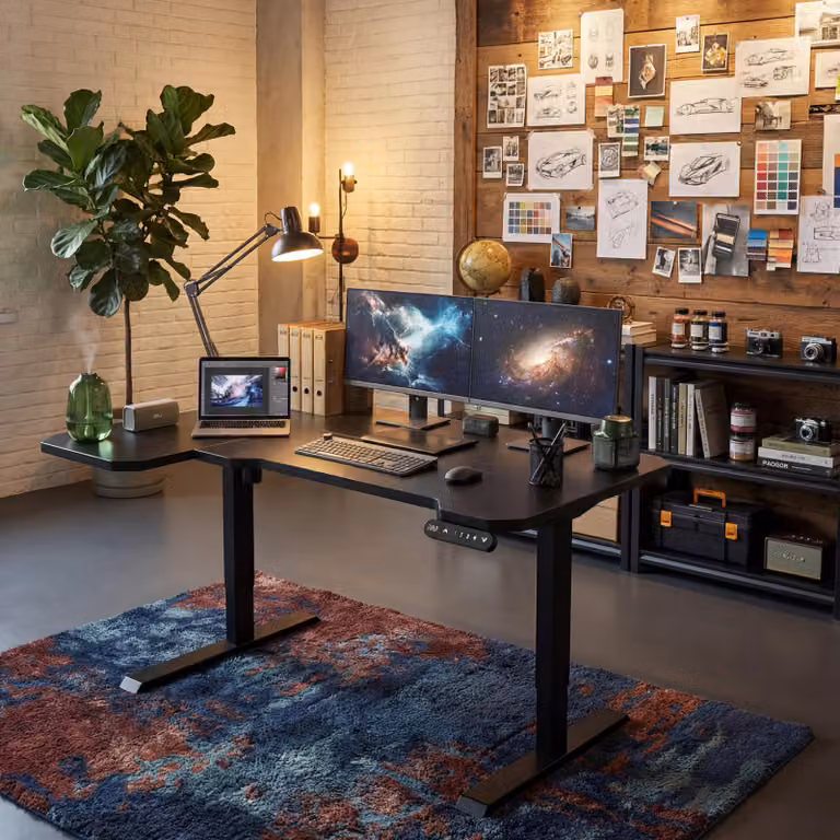 Hilodesk 150cm a forma di l con scrivania ad angolo regolabile elettricamente in altezza scrivania da ufficio, con presa di corrente e carica rapida, Beige