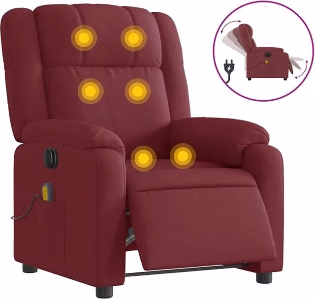 Poltrona Massaggiante | Sedia Relax Reclinabile Elettrica Rosso Vino Tessuto