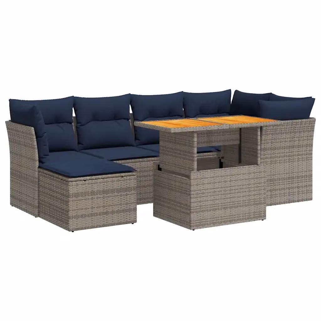 Set da giardino vidaXL composto da 7 pezzi con cuscini grigi e blu in rattan e struttura in acciaio rivestito in polvere – 2