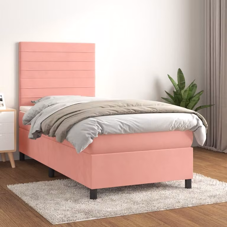 The Living Store Letto a molle con materasso Rosa 100x200 cm Velluto