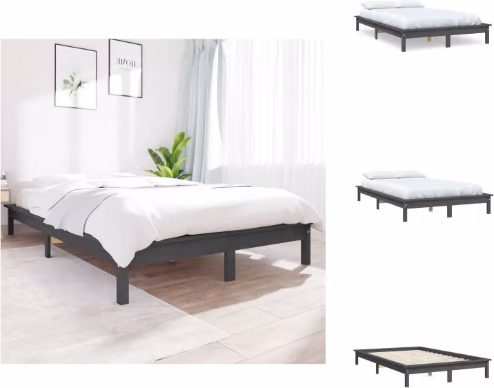 vidaXL Letto in legno massiccio grigio 200x200 cm pino - Letti e strutture letto