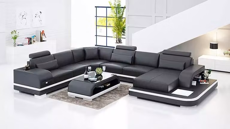 Eckgarnitur Ecksofa Wohnlandschaft Eckcouch Polster Sofa U-Form Ledersofa Couch