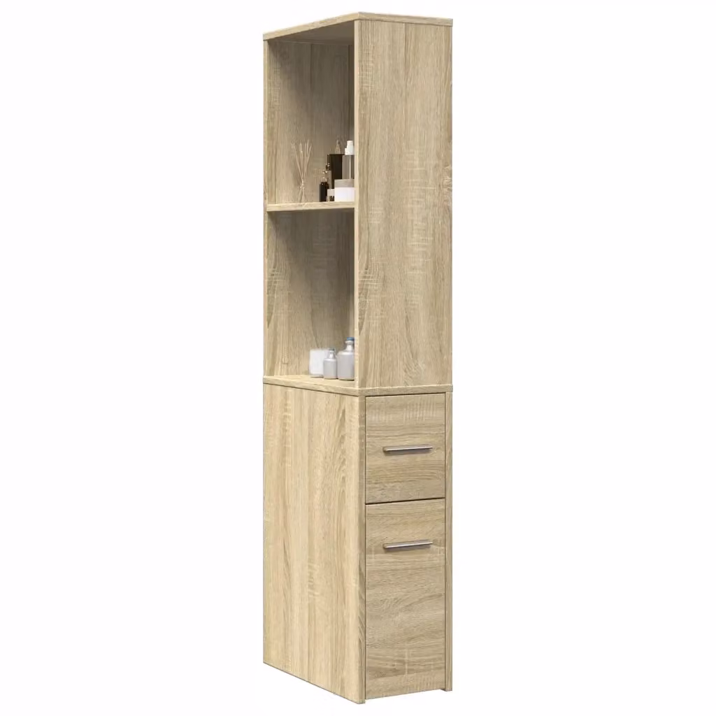 Armadietto da Bagno Stretto con Ruote in Rovere Oak e MDF Marrone con Ripiani Interni e Ante a Battente L/P/H: 20 x 41 x 135 cm – 2