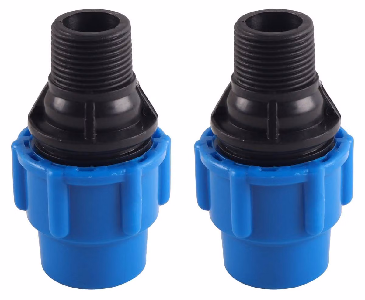 Confezione da 2 raccordi rapidi in polietilene (PE), da 25 mm a 3/4 di pollice, in polipropilene (PP), colore blu