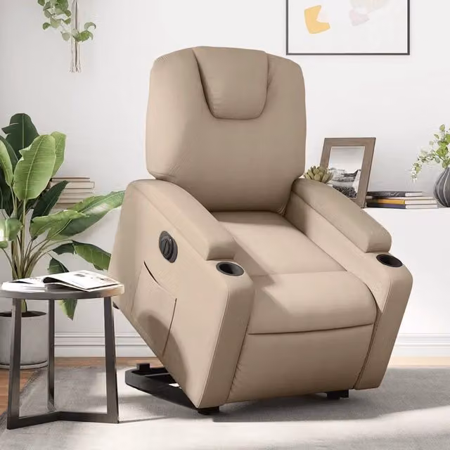 Poltrona Alzapersona Reclinante Elettrica vidaXL in Similpelle Beige con Braccioli – 1