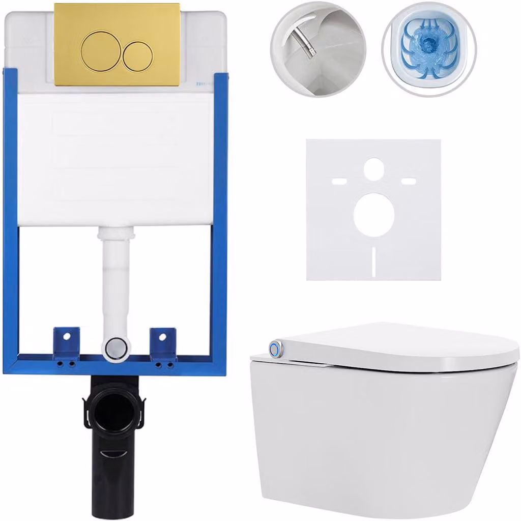 Set completo per WC Profi/Cronus Standard - bianco lucido - pulsante WC Duo/Oro - da incasso - 59,3x38,4 cm