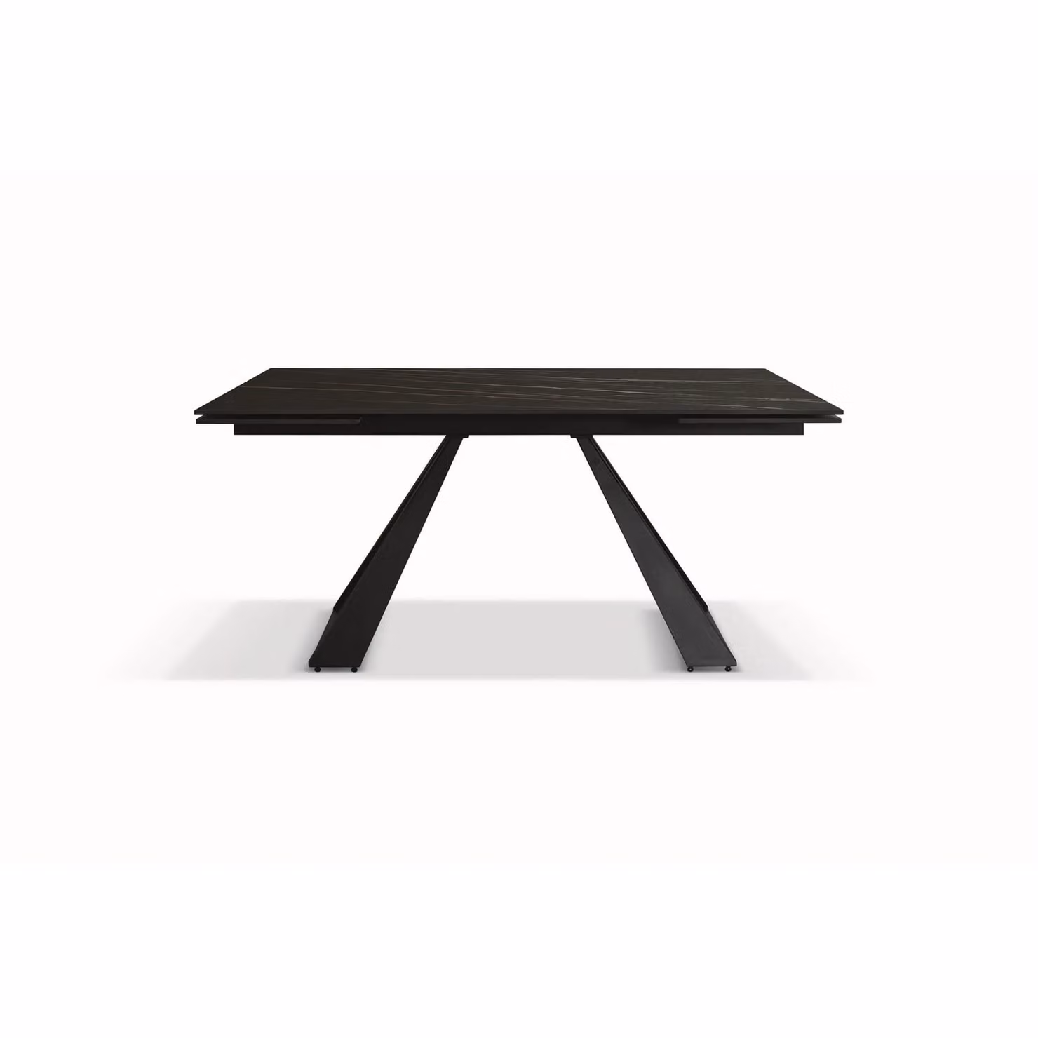 Tavolo AJACCIO in vetroceramica effetto marmo nero con gambe a piramide in metallo antracite, allungabile 160×90 cm – 240×90 cm