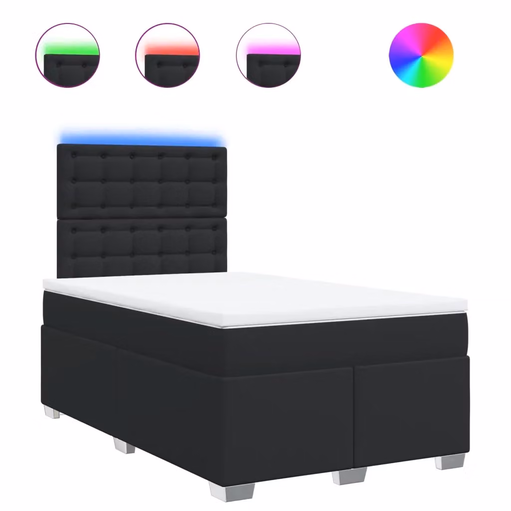 Letto con Giroletto a Molle e Materasso Ibrido vidaXL in Similpelle Nero, L/P: 120 x 200 cm – 2