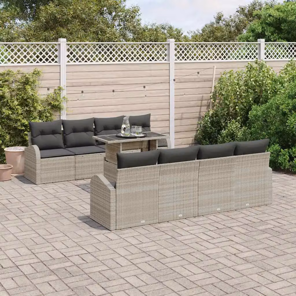 Set Divano da Giardino vidaXL 9 pz Grigio con Cuscini e Tavolino in Metallo – 1