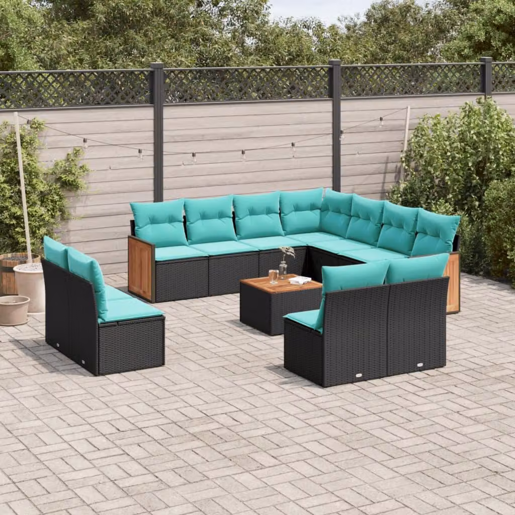 Maison Exclusive - Set da giardino 12 pezzi con cuscini, polyrattan nero