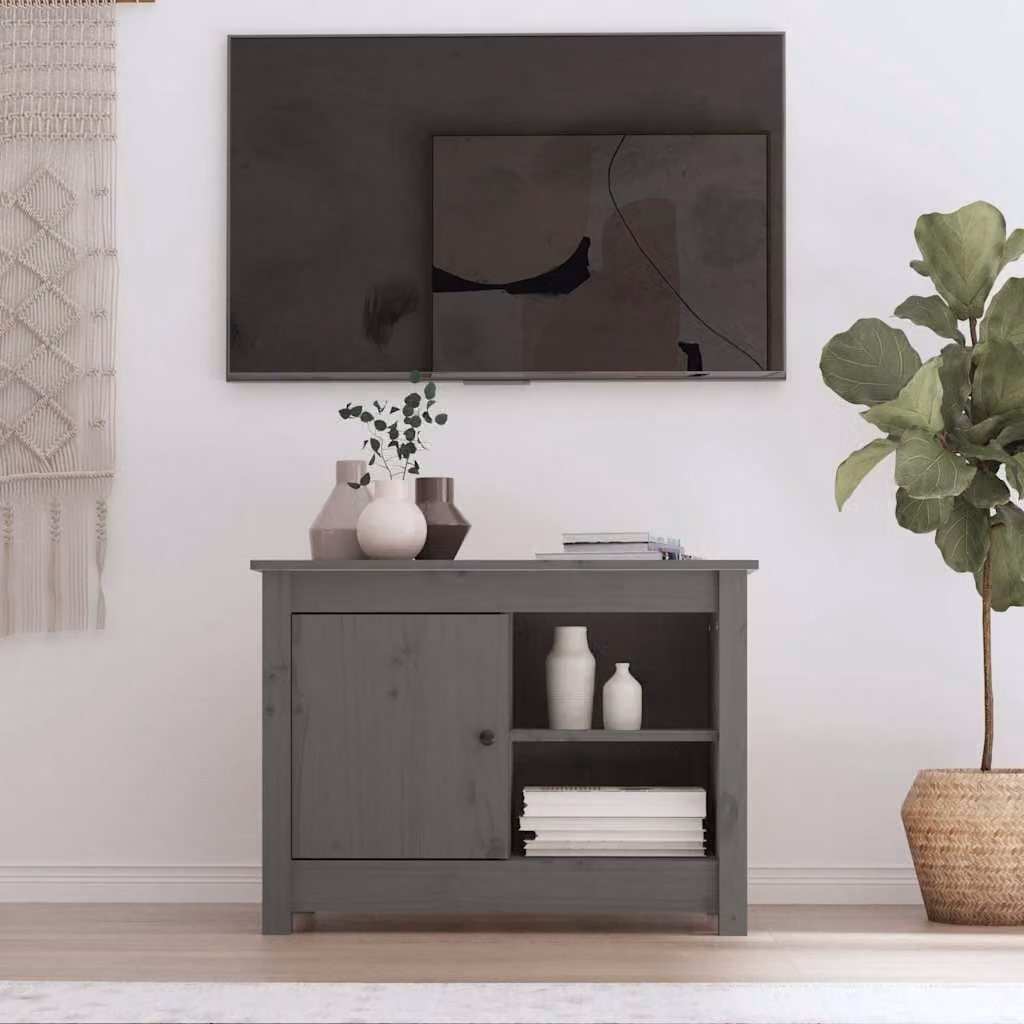 Mobile Porta TV vidaXL in Legno di Pino Massello, Stile Rustico, Grigio, L 70 cm x P 36,5 cm x H 52 cm