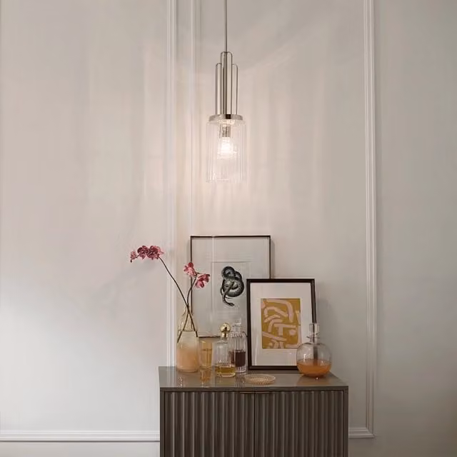 Sospensione Contemporanea Kimrose Acciaio Nichel Lucido Vetro 1 Luce E27