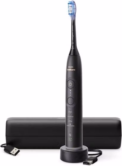 Spazzolino elettrico sonico Philips Sonicare Serie 7100 con base di ricarica e custodia, 3 livelli di intensità e sensore di pressione, Nero HX7421/01