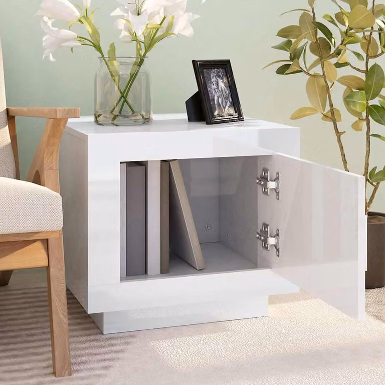vidaXL Tavolino da salotto moderno in legno bianco lucido L: 51 cm, P: 50 cm, H: 45 cm