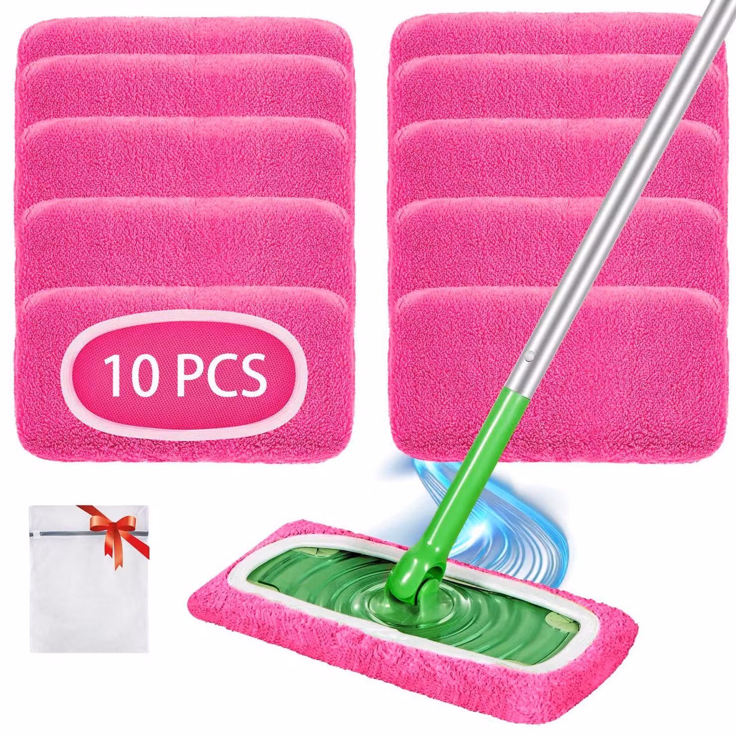 10 panni in microfibra riutilizzabili, rosa, per Swiffer