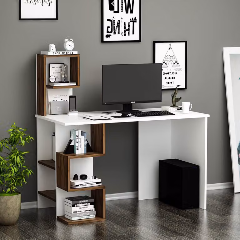 HOMIDEA DERONI: Scrivania/tavolo per computer, ideale per l'ufficio domestico, la cameretta dei bambini e la stanza dei ragazzi (bianco/noce)