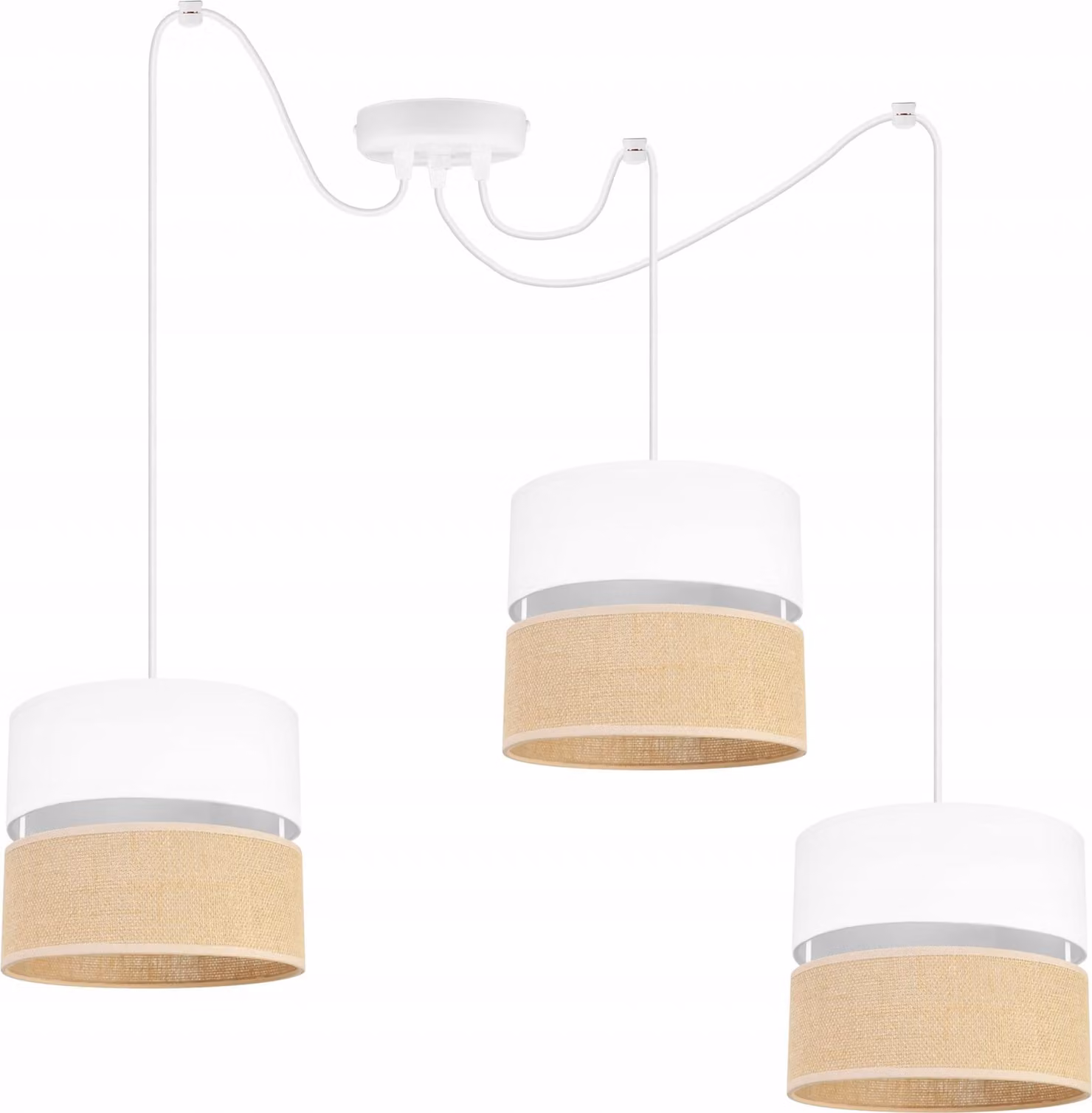 Light-Home Juta Spider lampada a sospensione - Metallo con paralume in tessuto - E27 - Spider a 3 luci 20 cm - Base bianca e juta e bianco