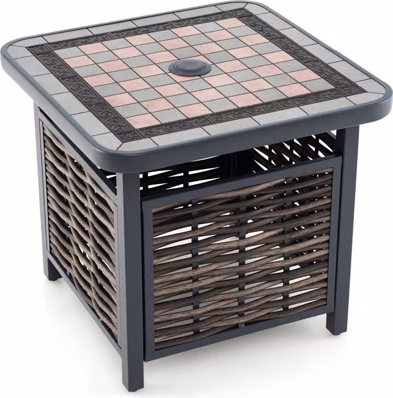 Tavolino in polyrattan COSTWAY, tavolo da giardino con piano in resina e foro per ombrellone, tavolo da balcone resistente alle intemperie 55 x 55 x 50 cm