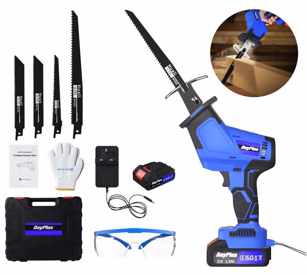 Troncatrice reciproca a batteria - Motore da 6000 W - Velocità variabile - 1 batteria inclusa - Profondità di taglio: 150 mm - Luce LED - Adatta per legno e metallo