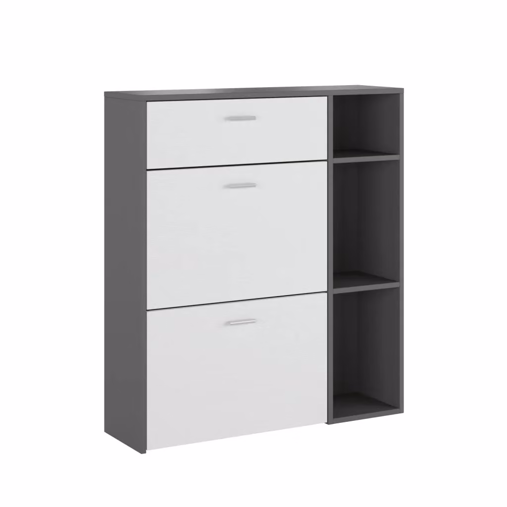 Scarpiera Moderna DMORA con Ante a Ribalta, Colore Nero Antracite, L/P/H: 90 x 26 x 102 cm – 2
