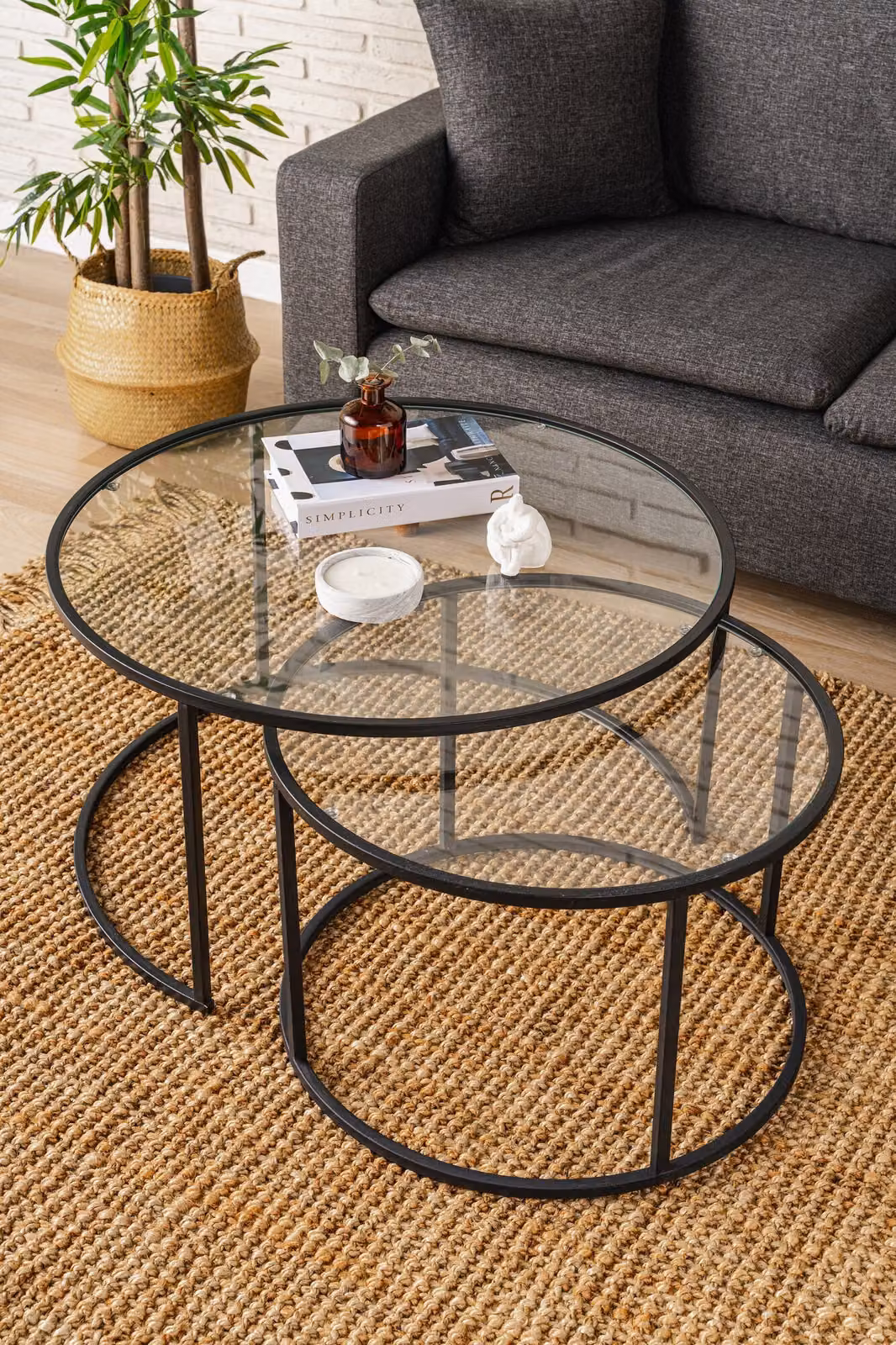 Skye Decor, Bielorussia - Nero, Set tavolino da salotto, 100% vetro temperato, Nero, 80 x 80 x 45 cm