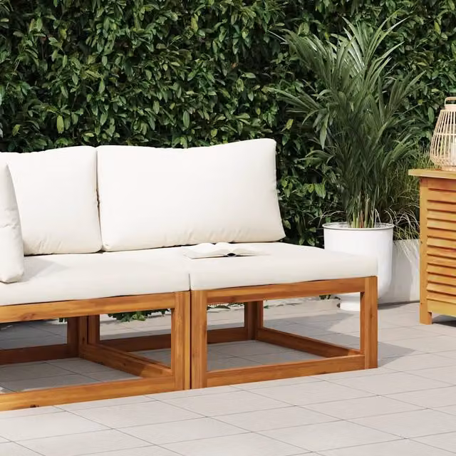 Divano centrale modulare vidaXL in legno di acacia massello con cuscini beige e bianco per giardino