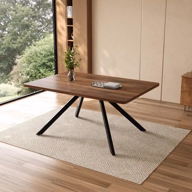 Tavolo allungabile da pranzo a tre lunghezze in MDF color noce per 6-10 persone con portata fino a 100 kg