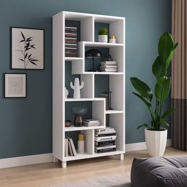 Biblioteca Veniano DMORA, Libreria Moderna con 8 Ripiani, Bianco, L: 68 cm, P: 25 cm, H: 161 cm