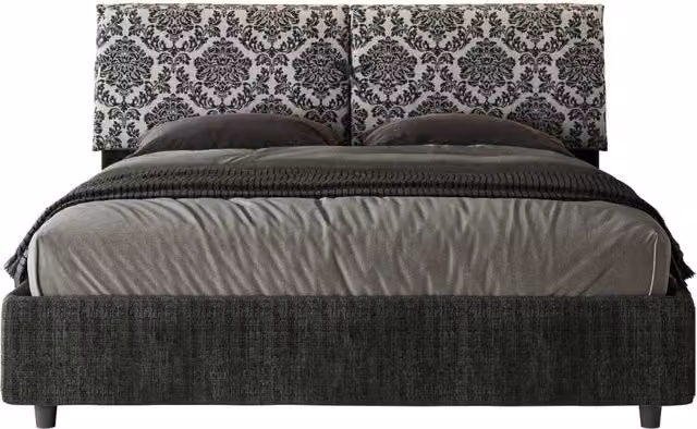 Letto Matrimoniale Giordanoshop Mados Giada 8 Agata 8 in Tessuto Grigio con Motivo Floreale L/P/H: 160 x 200 x 110 cm – 1